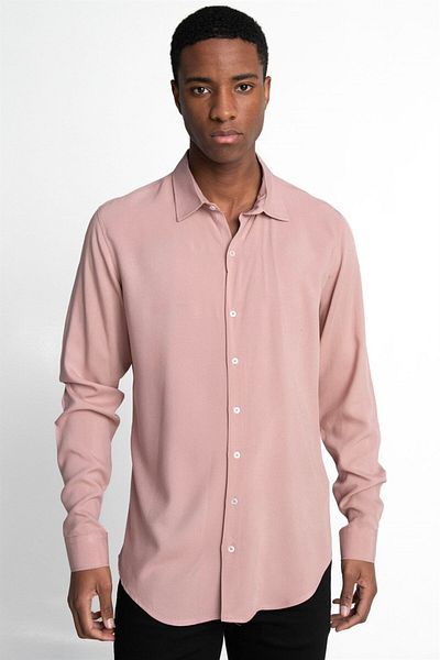 Tudors Slim Fit Μακρυμάνικο Slim Fit Flower Viscose Stylish ανδρικό ροζ πουκάμισο
