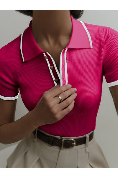 MAXXANA Πλεκτή πλεκτή μπλούζα Crop Polo Neck