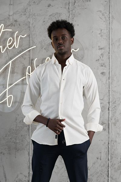 ADVANTE Dobby Lycra Collar Buttoned Slimfit Summer Seersucker Shirt