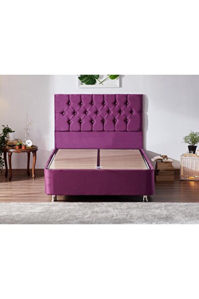 Niron Yatak Niron Violet Baza Ve Başlık Seti 120x200 Cm Tek Kişilik Sandıklı Mor Kumaş Baza Ve Başlığı