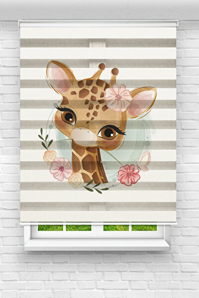 akel collection Çocuk Odası - Sevimli Zürafa Baskılı Zebra Perde