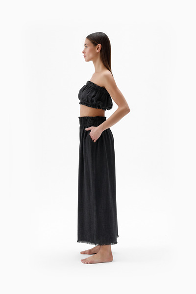İKİKIZ Black Linen Crop Top