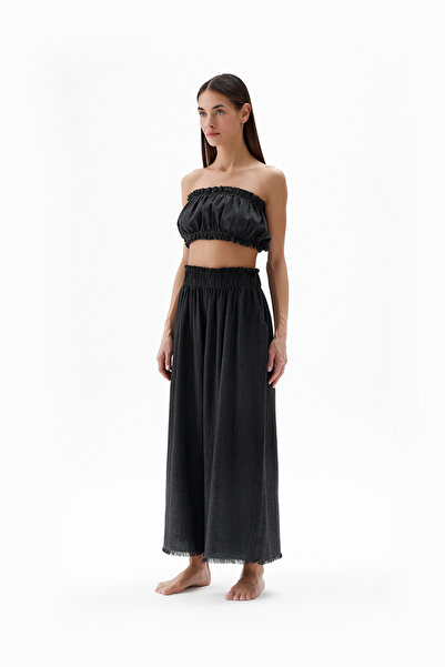 İKİKIZ Black Linen Crop Top