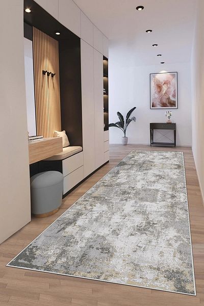 df home 8014 Model Digital Printed Cutting Runner - Washable Non-Slip Based Doorway Entrance Carpet