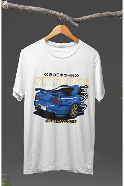 Fuddy Moda تي شيرت مطبوع عليه صورة خلفية للجنسين من Nissan Skyline GT-R34، تي...