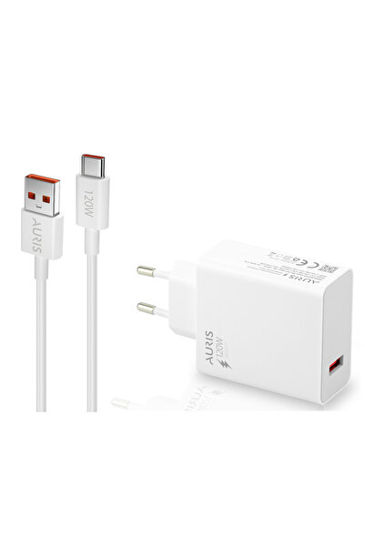güvenlisepet Auris 120 Watt USB to Type C Yüksek Hızlı Şarj Aleti Seti 120 W USB Başlık + Type C Kablo Saliseli