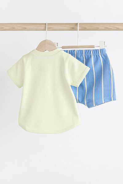Next Baby Green Elephant Patterned 100% Cotton Short Sleeve T-Shirt and Shorts Set