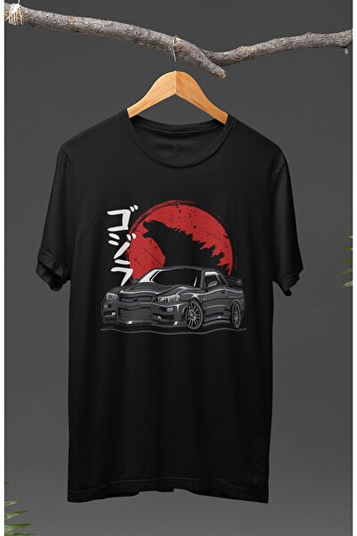 Fuddy Moda Unisex Godzilla Nissan Baskılı T-shirt, Araba Yarış Temalı Baskılı...