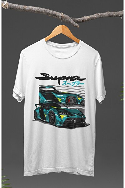 Fuddy Moda Tricou cu imprimeu verde Toyota Supra unisex, tricou imprimat cu t...