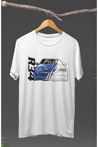 Fuddy Moda Unisex plava Nissan Skyline R34 Štampano T-shirt majica na temu au...