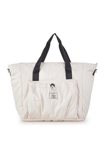 ICONE BAG Geantă de sport Icone Yoga și Pilates de culoare bej - Față cu șnur, buzunar și fermoar