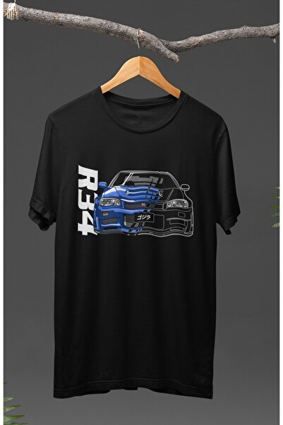 Fuddy Moda Unisex plava Nissan Skyline R34 Štampano T-shirt majica na temu au...