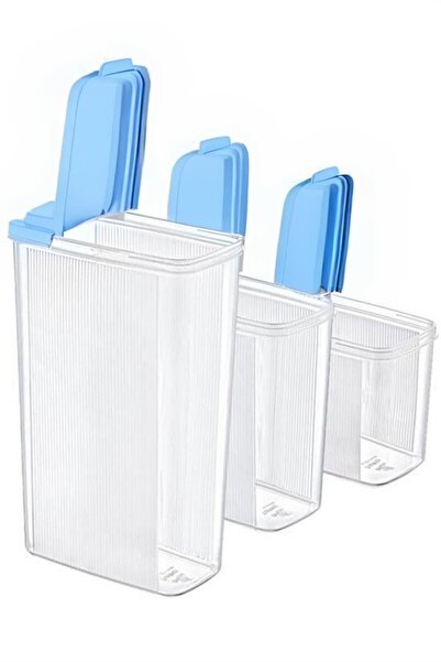 vos versa 3lü Dikey Mavi Şeffaf Erzak Saklama Kabı Seti 2400 X 1700 X 1200 ML...