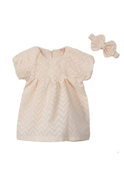 Necix's Sable Beige Cotton Baby Girl Dress (Including Headband)