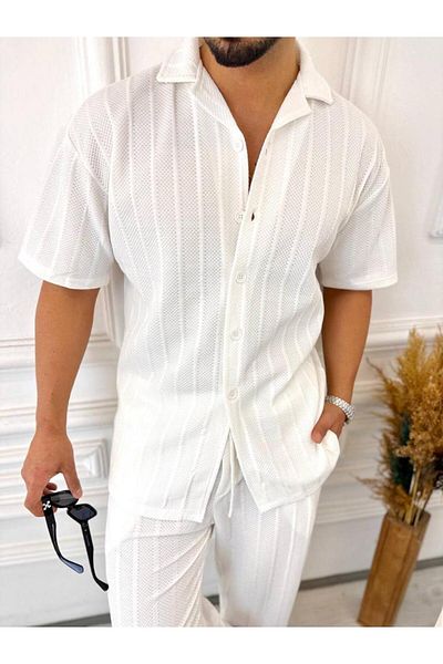 elkumoda Shirt Oversize 100% Cotton Non-Sweating Fabric Italian Collar Striped Short Sleeve Shirt