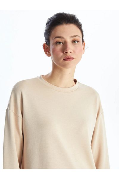 LC Waikiki LCWAIKIKI Γυναικείο φούτερ με λαιμόκοψη σε μπεζ Oversize