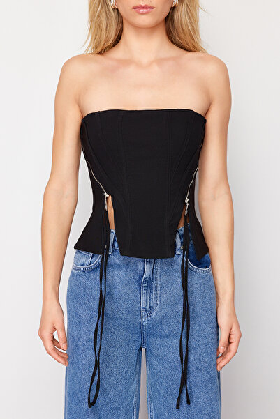 Trendyol Collection TPRSS24BS00025 Model Black Woven Bustier - na zip