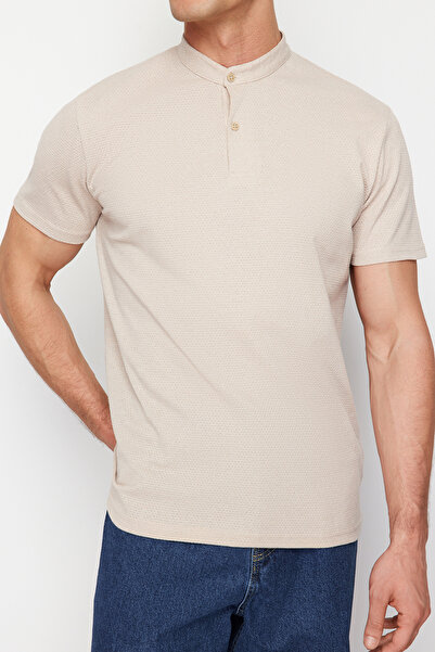Trendyol Collection Stone Regular/Normal Cut Texture Prevailing Collar Button Tričko TMNSS24PO00018