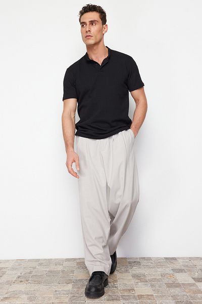 Trendyol Collection Black Regular/Normal Cut Texture Prevailing Collar Button T-shirt TMNSS24PO00018