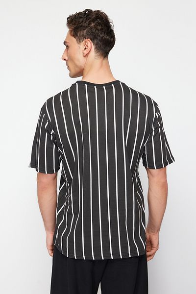 Trendyol Collection Oversize Μαύρο ριγέ βαμβακερό μπλουζάκι - TMNSS24TS00202