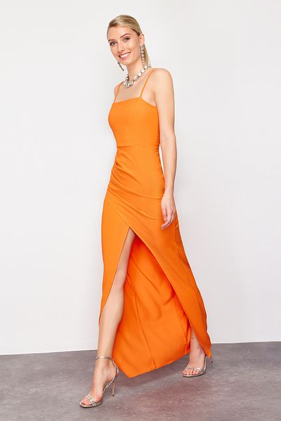 Trendyol Collection Πορτοκαλί υφαντό μακρύ κομψό βραδινό φόρεμα TPRSS24AE00144