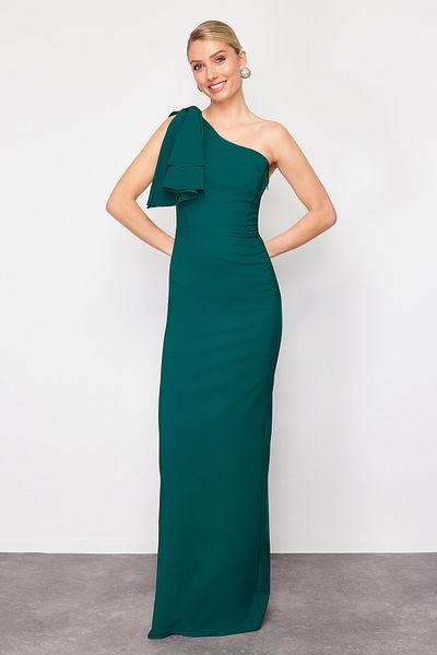 Trendyol Collection Smaragdově zelené dlouhé tkané večerní šaty - A-střih TPRSS23AE00095