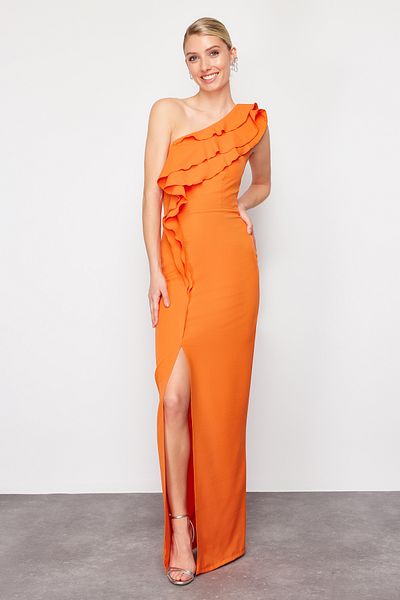 Trendyol Collection Πορτοκαλί μονόμανικο υφαντό βραδινό φόρεμα TPRSS24AE00130