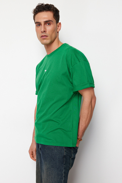 Trendyol Collection Πράσινο μπλουζάκι Oversize/Wide Cut Κεντημένο από 100% βαμβάκι TMNSS23TS00243 TMNSS23TS00243