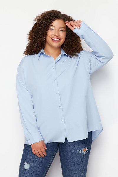 Trendyol Curve Světle modrá Boyfriend Woven Shirt Tbbss22Go0319