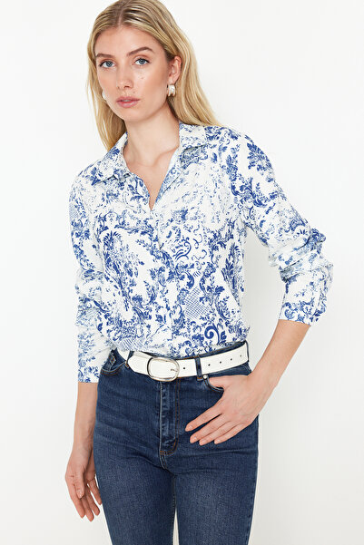 Trendyol Collection Ecru Floral Patterned Shirt - Regular Fit, Woven, TWOAW22GO0115