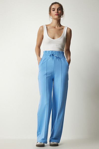 Happiness İstanbul Himmelblaue Basic-Strick-Jogginghose mit Taschen für Damen XR00018