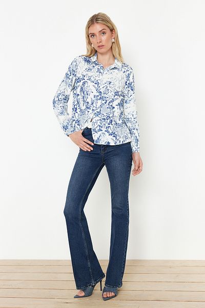 Trendyol Collection Ecru Floral Patterned Shirt - Regular Fit, Woven, TWOAW22GO0115
