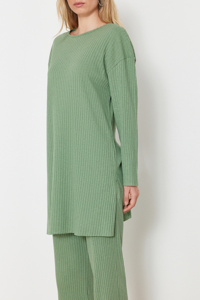 Trendyol Modest Green Oversize Corded Set - Knitted Bottom-Top Set TCTSS24US00060