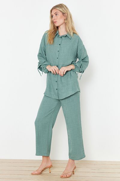 Trendyol Modest طقم علوي منسوج من الكتان بالنعناع TCTSS24US00062