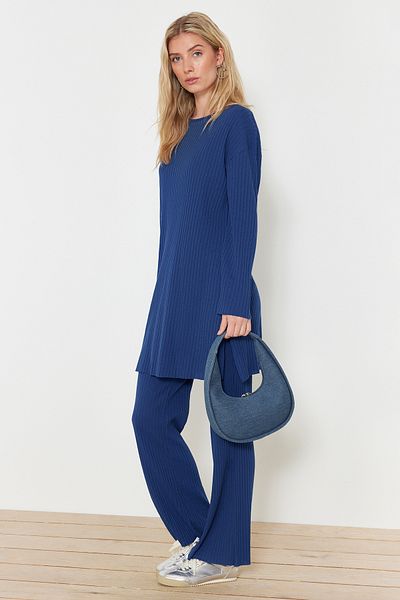 Trendyol Modest Námořnická modrá oversize kabelová sada - spodní a horní sada TCTSS24US00060
