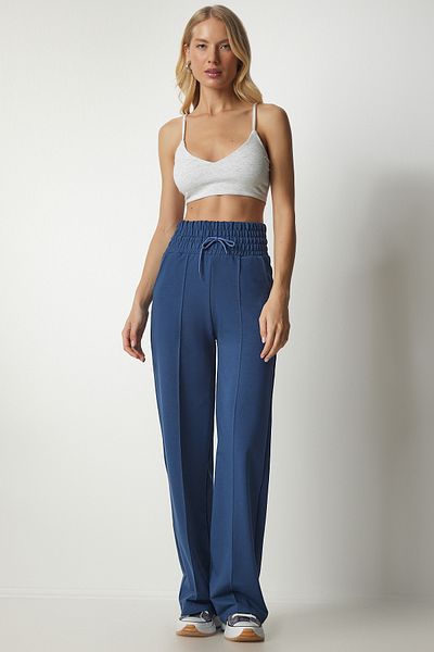 Happiness İstanbul Marineblaue Basic-Jogginghose aus Strick mit Taschen für Damen XR00018