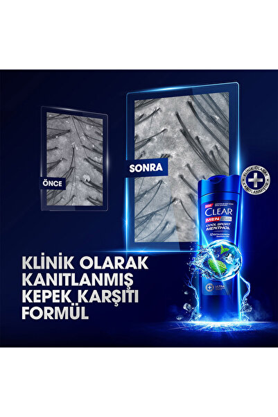 Clear Men Kepeğe Karşı Etkili Şampuan Cool Sport Menthol Ferahlatıcı Mentol Etkisi 350 ml x 3 Adet