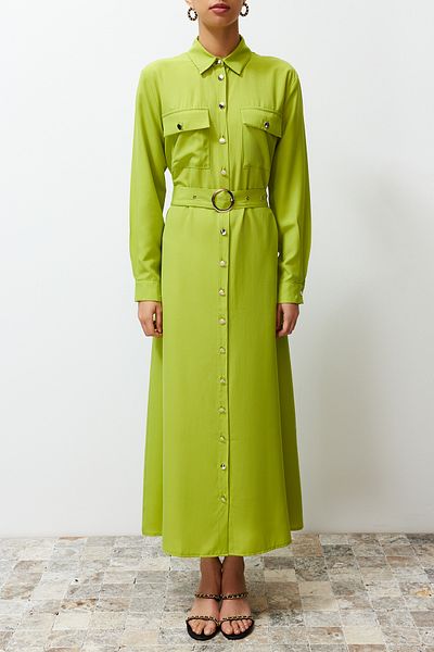 Trendyol Modest Φόρεμα με υφασμένο πουκάμισο λαδιού με λεπτομέρεια TCTSS24EB00132