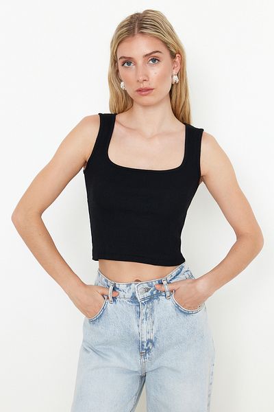 Trendyol Collection Μαύρο-λευκό 2-συσκευασία Εφαρμόσιμη/Εφαρμοσμένη Stretch Πλεκτή Μπλούζα TWOSS24BZ00583