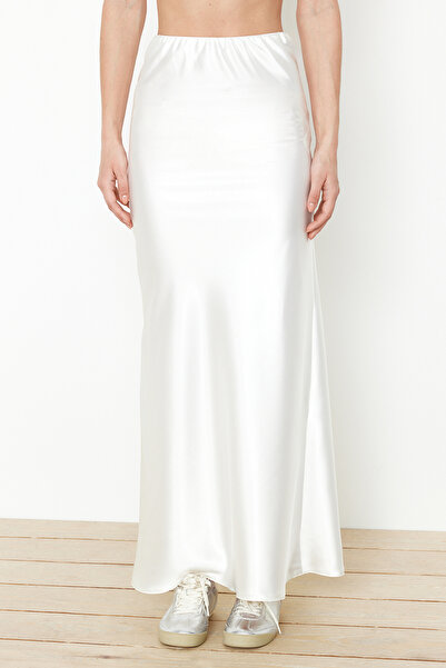 Trendyol Collection Fish Design Ecru Satin Maxi szoknya - TWOSS24ET00120