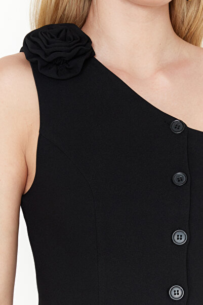 Trendyol Collection Limited Edition - Black One Shoulder Rose Detailed Crop Vest Twoss24Ye00038