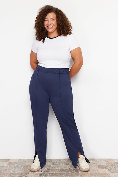 Trendyol Curve Navy Blue Thin Jogger Sweatpants - Piping Detail, 100% Cotton, TBBSS24AJ00001