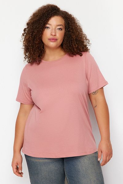 Trendyol Curve Khaki-Salmon 100% Cotton Single Jersey Crew Neck 2 Pack Knitted T-Shirt