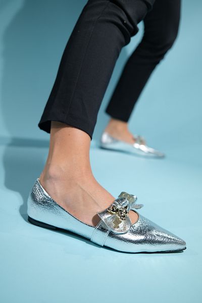 LuviShoes Balerini pentru femei HELSİ Silver Bow