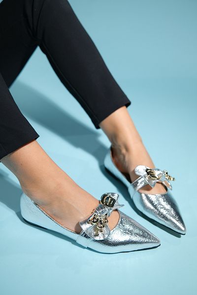 LuviShoes Balerini pentru femei HELSİ Silver Bow