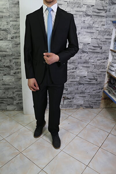 Bilgiçler Erkek Siyah Slim Fit Dar Kesim Mono Yaka Takım Elbise