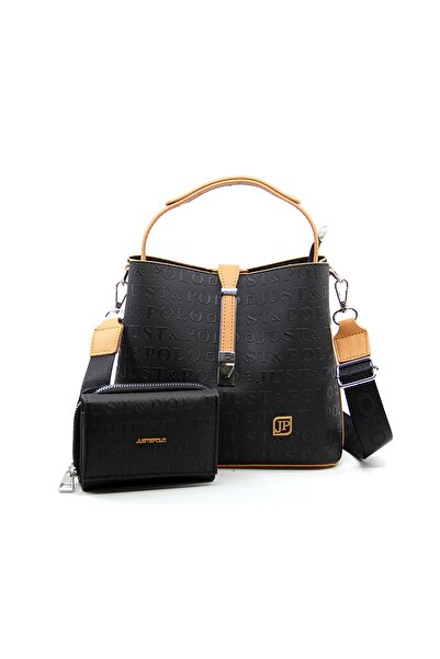 Just Polo مجموعة حقيبة ومحفظة سوداء اللون للموسم الجديد للسيدات