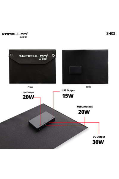 Fogy Güneş Enerji Paneli 30w 1 PD 2 USB 1 DC Çıkışlı Katlanır Portatif Solar ...