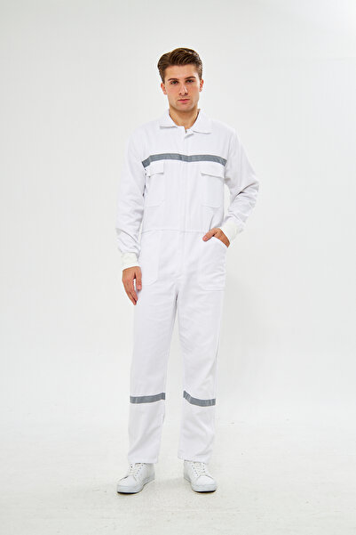 mervem Orange Safety Bütün %100 Pamuk Reflektörlü İşçi Tulumları