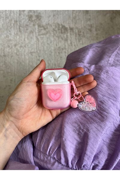 WANNA PROTECT Airpods 1 و 2حافظة سماعة رأس من السيليكون بتصميم قلب وردي لامع ومتوافق مع الجيل